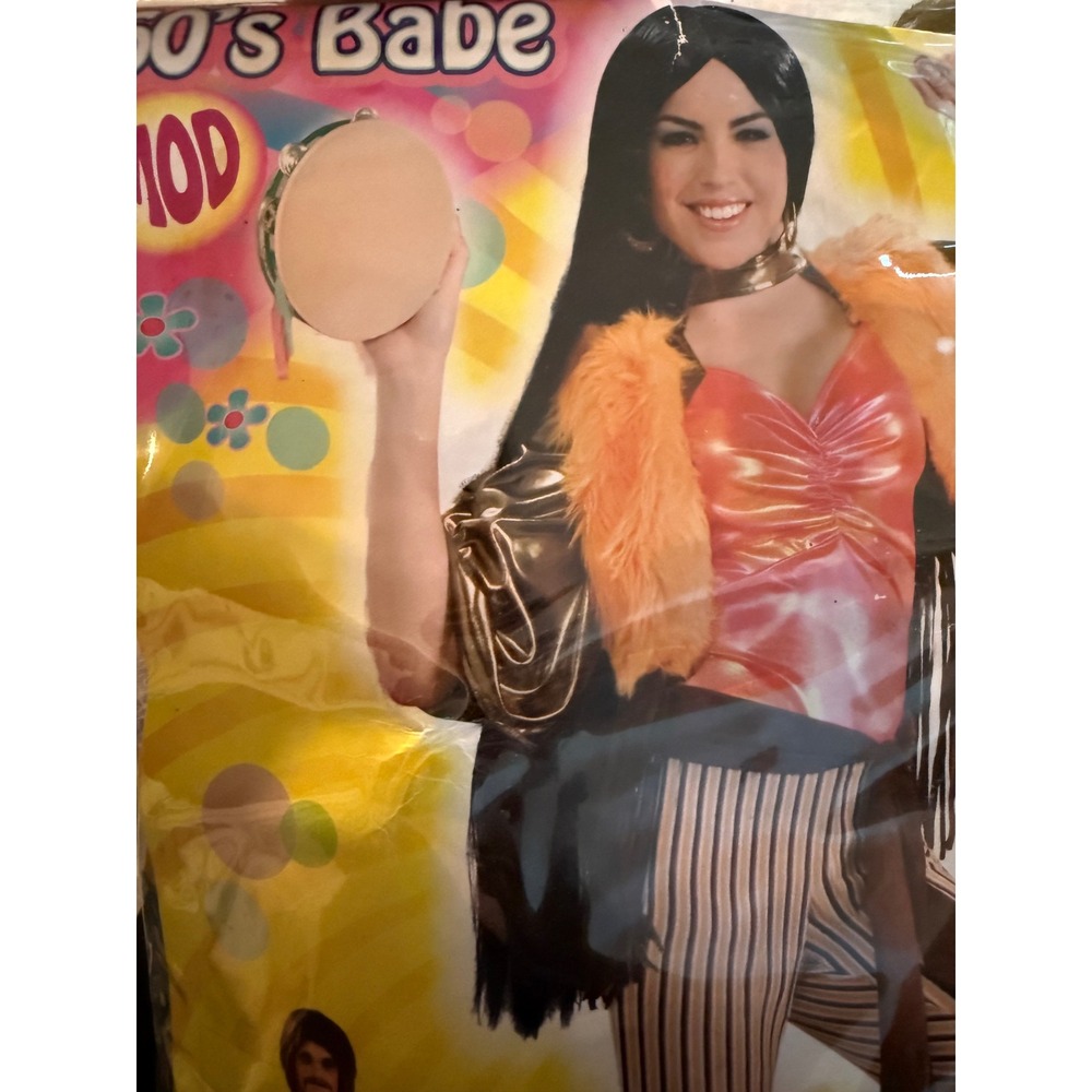Hippy 60s Babe Mod Costume Set Orange Gold Metallic One Size Fits Most